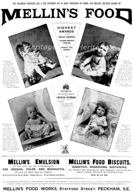 Advertisement for Mellin's Food, 1895. Creator: Unknown.