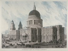 South-east view of St Paul's Cathedral with figures and carriages outside, City of London, 1818. Artist: Daniel Havell