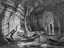 Exploring a subterranean river in the Mammoth Cave, Kentucky, USA, c1870. Artist: Unknown