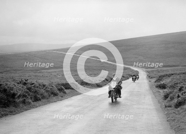 493 cc Sunbeam of HAH Burgess, winner of a bronze award at the MCC Torquay Rally, July 1937. Artist: Bill Brunell.