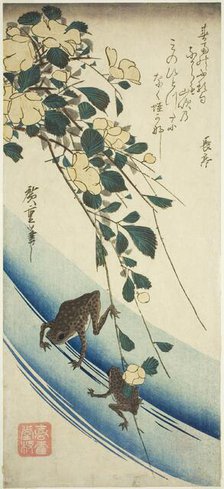Frogs and yellow rose, 1830s. Creator: Ando Hiroshige.