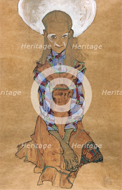 Seated Girl (Poldi Lodzinsky), c. 1910. Artist: Schiele, Egon (1890–1918)