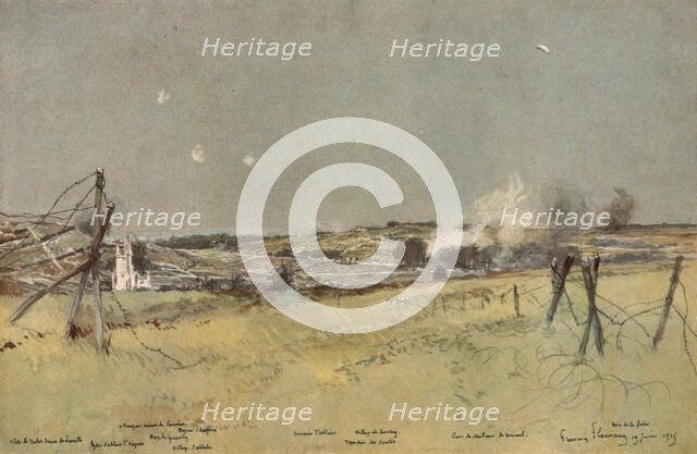 ''Les Batailles de l'Artois; L'Eglise d'Ablain et les Fonds de Souchez', 1915. Creator: Francois Flameng.