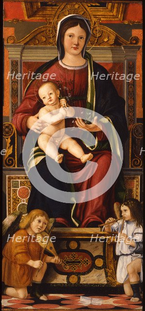 The Virgin and Child Enthroned with Two Musician Angels, 1508-1510. Artist: Caselli, Cristoforo (ca 1460-1521)