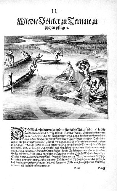 Fishing with Indians, 1606. Creator: Theodor de Bry.
