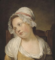 Portrait of a little girl in a white cap. Creator: Ecole Francaise.