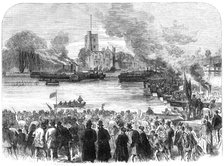 Oxford and Cambridge Universities Boat-Race: the start from Putney, 1869. Creator: Unknown.