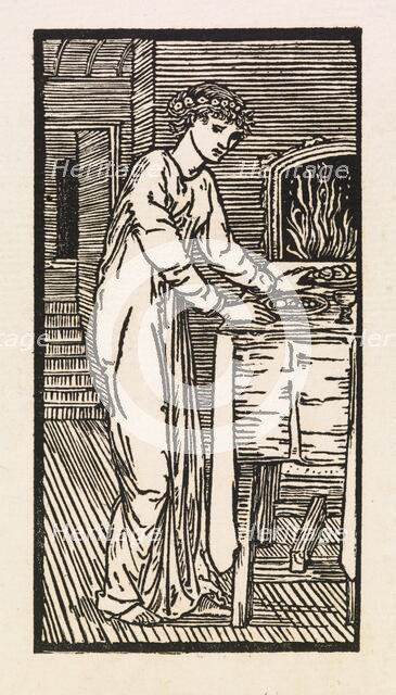 Cupid and Psyche - Psyche at Table Spread with Food, 1880. Creator: Sir Edward Coley Burne-Jones.