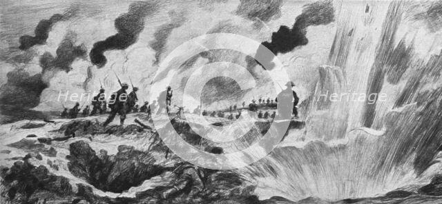 English Attack of July 31, 1917; British infantry advance..., 1917. Creator: A Forestier.