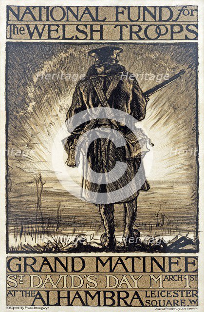 Poster advertising a fundraising event for the National Fund for the Welsh Troops, 1st March, 1915,  Creator: Frank Brangwyn (1867 - 1956).
