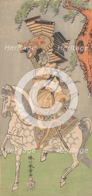 Ichikawa Danjuro V as a Warrior Mounted on a Dapple Gray Horse, 1771. Creator: Shunsho.