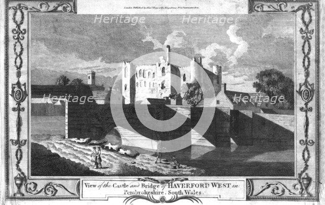 'View of the Castle and Bridge of Haverford West in Pembrokeshire.', late 18th century. Artist: Unknown.