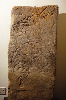 Pictish Symbol Stone with Incised designs, Kirkwall, Orkney, c6th century. (20th century) Artist: Unknown.
