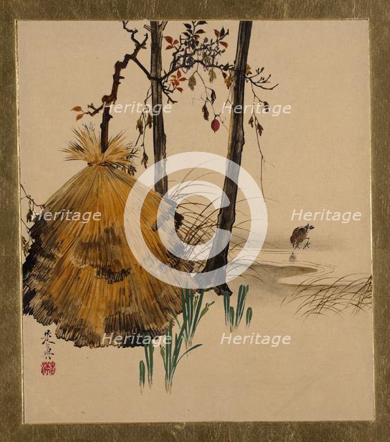 Lacquer Paintings of Various Subjects: Snow Shelter for a Tree with Sparrow, 1882. Creator: Shibata Zeshin.