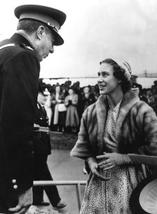 Princess Margaret talking with Sir Robert Webber, Bridgend, Wales, 1954. Artist: Unknown