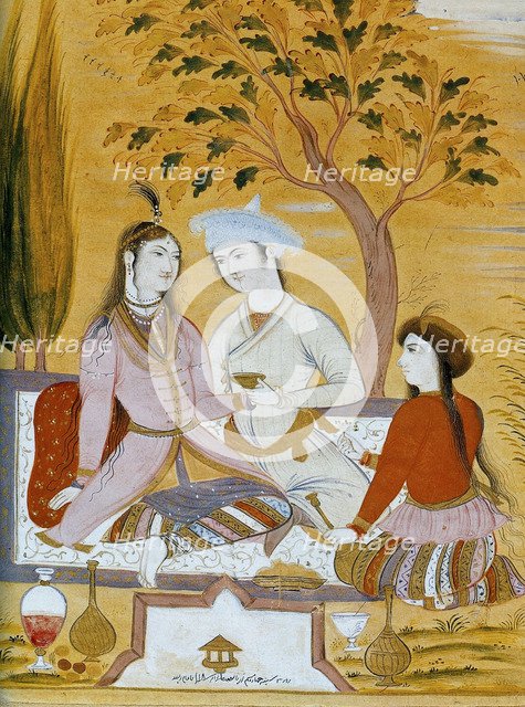 Amorous couple and a servant, 1696.  Artist: Mu'in Musavvir