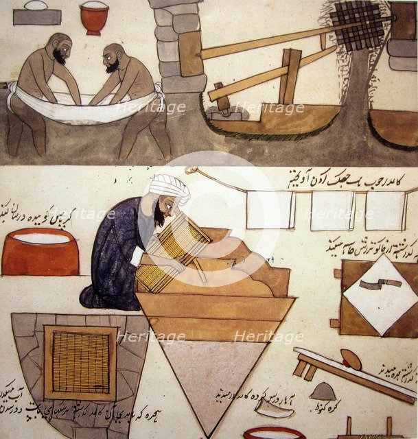The preparation of the pulp and papermaking in the Islamic World, 19th century.