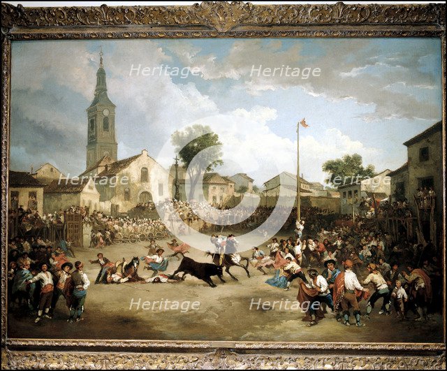 Great bullfight and greasy pole', Eugenio Lucas Oil, 1856.