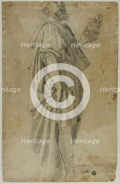 Standing Magus (recto); Sketch of Stable and Trees (verso), n.d. Creators: Domenico Fiasella, Lodovico Carracci.