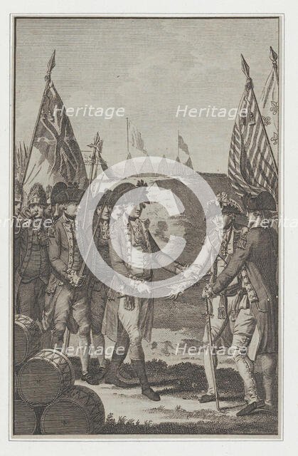 The Surrender of Earl Cornwallis (Lieutenant General of the British Army in North Am..., after 1781. Creator: Thornton.