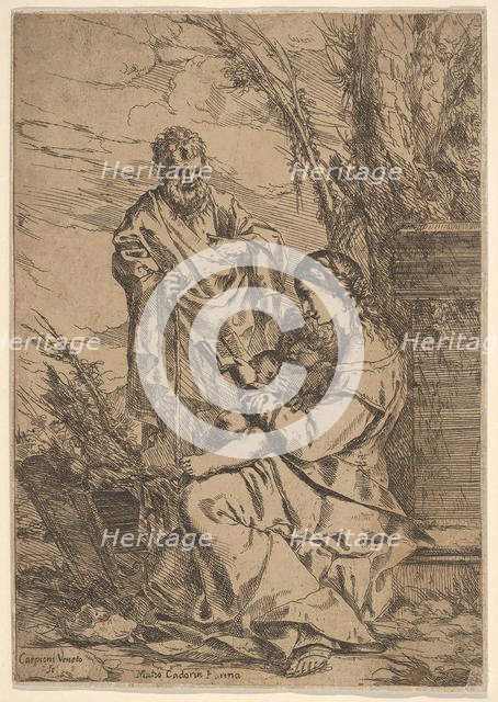 Holy Family with the Virgin reading, the Virgin sits in profile with a book in her left..., 1640-60. Creator: Giulio Carpioni.