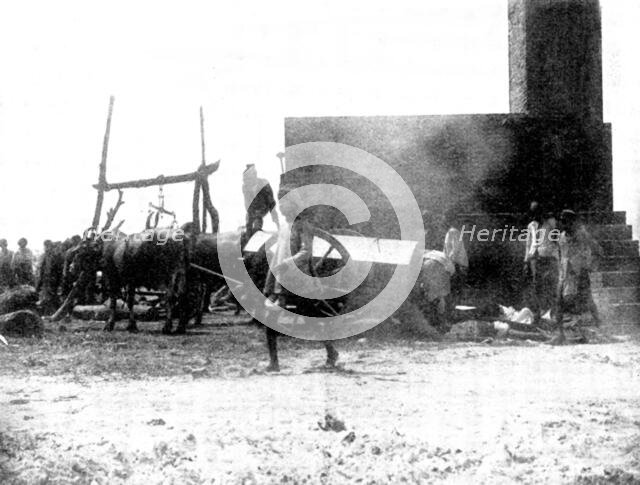 Scenes in Plague-Stricken Bombay: unloading van from plague hospital, Mahalakshmi..., 1898. Creator: Gysi.