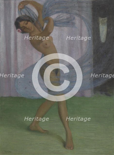 Dancer with veil, watched by a man, c1903. Creator: Mueller, Otto (1874-1930).