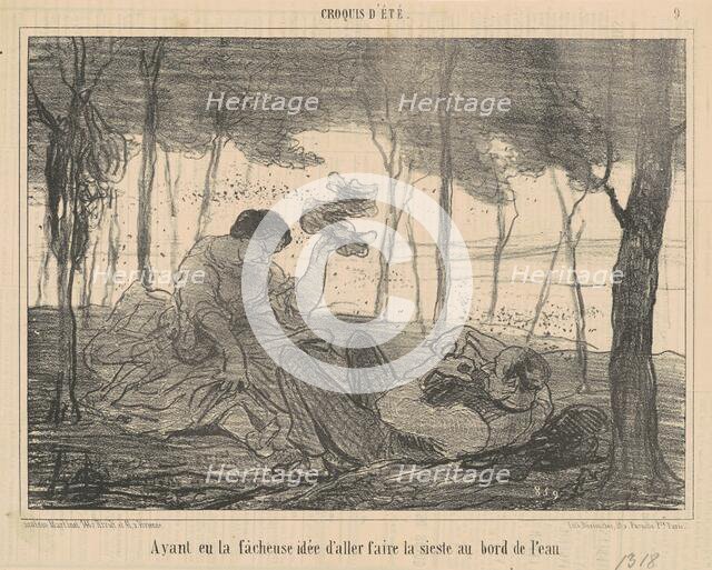 Ayant eu la facheuse idée d'aller faire la sieste au bord de l'eau, 19th century. Creator: Honore Daumier.