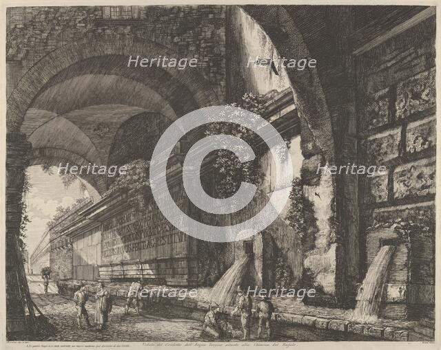 View of the ancient aquaduct and fountains situated near the Chiavica del Bufalo in Rome, ..., 1822. Creator: Luigi Rossini.
