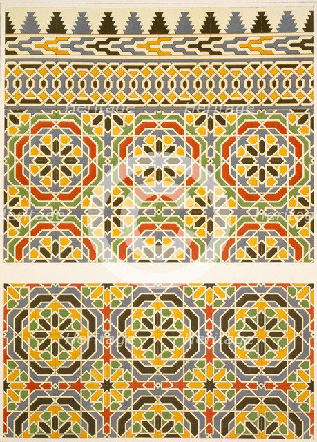 Geometric ceramic (Faience) decoration from the Mosque of Cheykhoun, pub. 1877. Creator: Emile Prisse d'Avennes (1807-79).