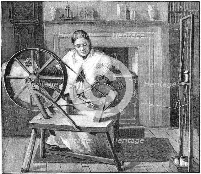 Spitalfields silk worker winding silk in her cottage, London, England, 1893. Artist: Unknown