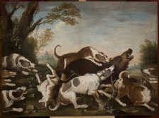 Hunting Scene (Dogs Attacking Wild Boar), 1st quarter of 18th century. Creator: Joseph Anton Harzath.
