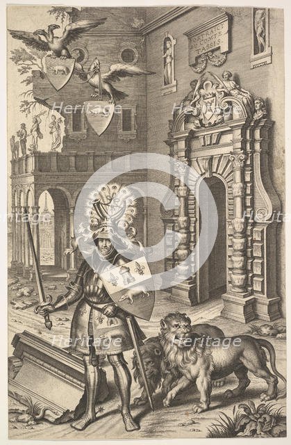 Allegorical Portrait of Count Tassis illustration from Jean Jacques Chifflet, Les marques ..., 1645. Creator: Cornelis Galle I.