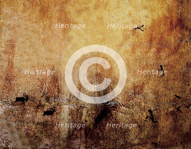 Reproduction of Levantine Paintings depicting a hunting scene. Canyon of Valltorta (Castellón).