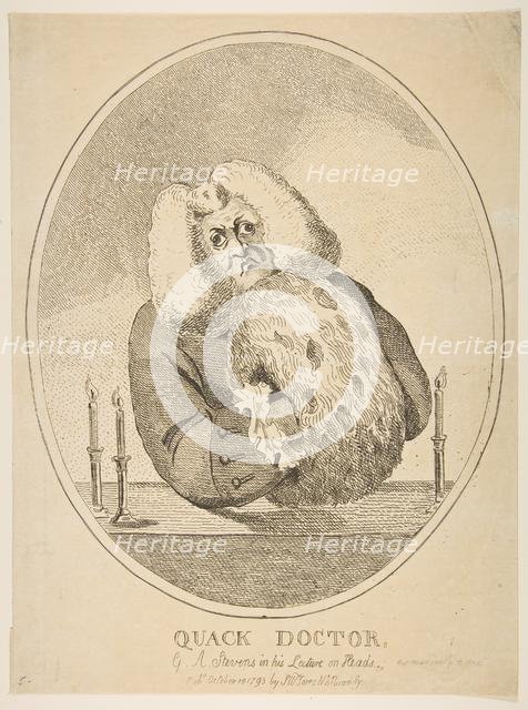 Quack Doctor, G. W. Stevens in His Lecture on Heads, October 10, 1793. Creator: Attributed to Isaac Cruikshank (British, Edinburgh, Scotland 1764-1811 London).
