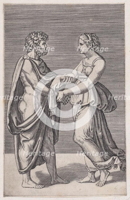 Man and Woman Holding Hands, 1516-17. Creator: Agostino Veneziano.