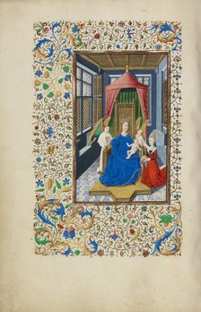 The Virgin and Child Enthroned with a Kneeling Woman; Llangattock Hours, 1450s. Creator: Master of Wauquelin's Alexander.