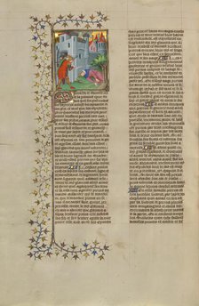 The Wounding of Pyrrhus; Des cas des nobles hommes et femmes, about 1413-1415. Creators: Boucicaut Master, Workshop of the Boucicaut Master.