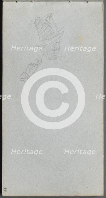 Sketchbook, page 17: Bust of a Man in Top Hat. Creator: Ernest Meissonier (French, 1815-1891).