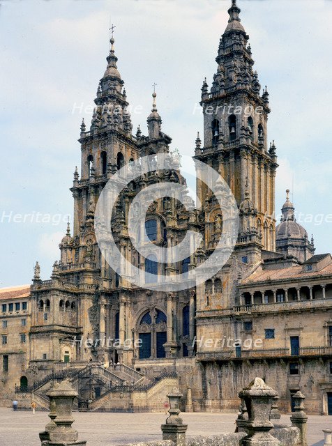 Obradoiro façade in the Cathedral of Santiago de Compostela.