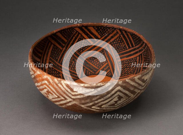 Bowl with Black Interlocking Lattice on Interior, and White Interlocking Squared Spirals..., AD 1300 Creator: Unknown.