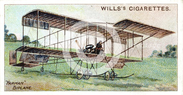 Henri Farman in the Farman biplane, French aviator and aircraft constructor, c1909. Artist: Unknown