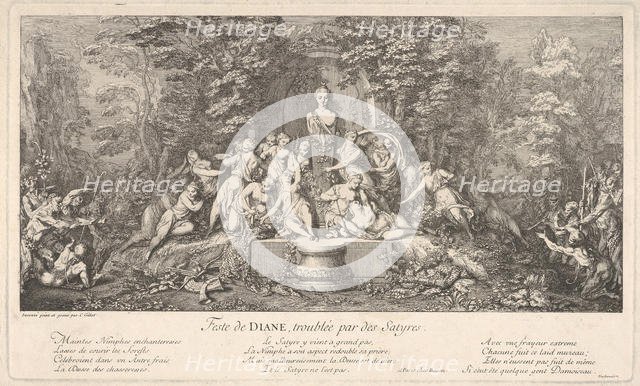 The festival of Diana, interrupted by satyrs (Feste de Diane, troublée par des Satyres..., ca. 1786. Creator: Claude Gillot.