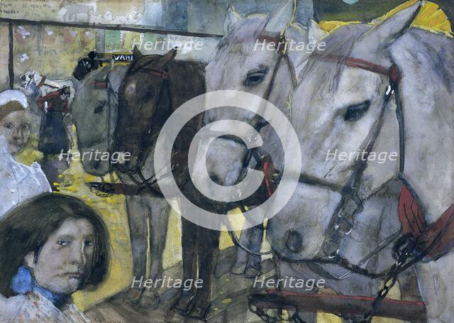 Tram horses on Dam Square in Amsterdam, 1893. Creator: George Hendrik Breitner.