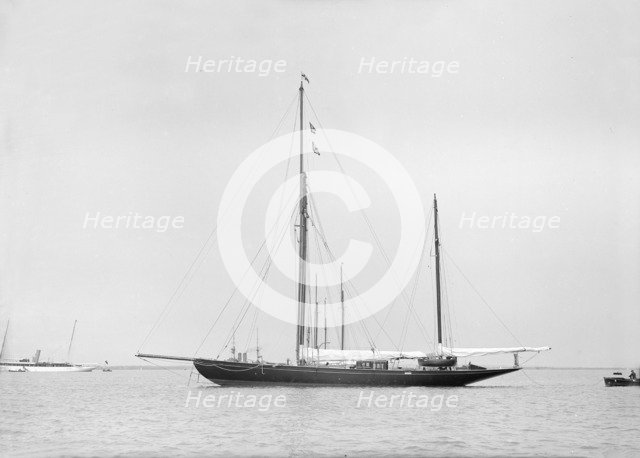 The ketch 'Valdora' at anchor, 1913. Creator: Kirk & Sons of Cowes.