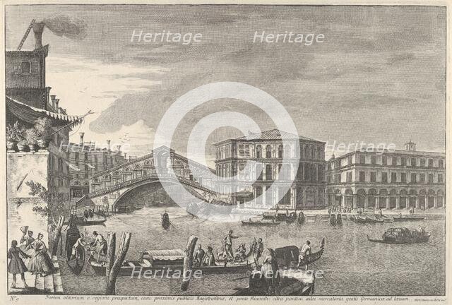 Plate 9: the bridge and market of the Rialto, Venice, from 'Views of Venice' (Magnificenti..., 1741. Creator: Michele Marieschi.