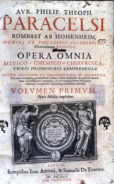 Cover of the work 'Opera Omnia' by Paracelsus, edition of 1658.