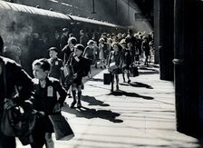 London schoolchildren being evacuated, Euston Station, World War II, 6 July 1944. Artist: Unknown