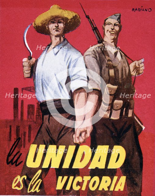 Spanish Civil War (1936-1939), poster 'La unidad es la victoria' (Unity is victory) by Babiano, p…