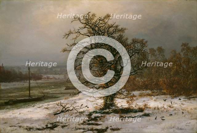 Oak Tree by the Elbe in Winter. Artist: Dahl, Johan Christian Clausen (1788-1857)